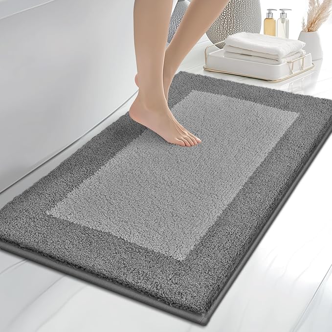 anllugs Bathroom Rugs 24" x 36", Non-Slip Extra Soft Absorbent Bath Rugs, Machine Washable Quick Dry Bath Mats for Bathroom Floor, Shower, Bathtub and Sink, Grey & Dark Grey