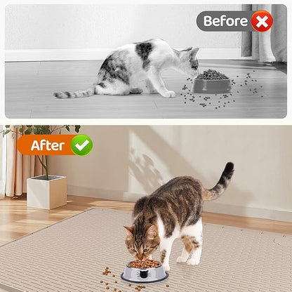 Bartuke Cat Food Mat, 50" x 35" Extra Large Silicone Pet Feeding Mat with Raised Edge Pet Placemat for Food and Water Bowl Non-Slip, Easy to Clean, Floor Protection (Khaki)