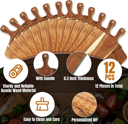 Patelai 12 Packs Wooden Cutting Board Set with Handles Large Kitchen Serving Plain Chopping Board Bulk Gifts for Mom for Vegetables Meat Pizza Cheese Fruit Bread(Acacia Wood,17 x 13 Inch)