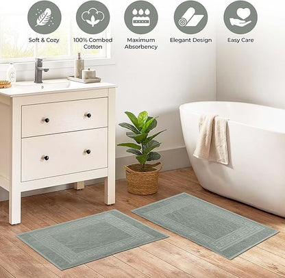 Superior Heavyweight Cotton Bath Mats, Bath Rugs For Bathroom Accessories, Washable Rug For Shower, Bath, Toilet, Modern Decor, No Backing, Luxury Hotel And Spa Quality, Set of 2, 22" x 35", Sage