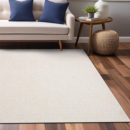 Easy Jute Rugs 9x12 White Color Living Room Indoor Outdoor Area Rug for Patio Farmhouse and Kitchen Rug High Traffic Easy to Clean Washable Solid Boho Woven Design Outside Carpet (9 x 12)