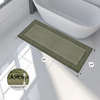 anllugs Bathroom Rugs 24" x 60", Non-Slip Extra Soft Absorbent Bath Rugs, Machine Washable Quick Dry Bath Mats for Bathroom Floor, Shower, Bathtub and Sink, Olive Green & Green