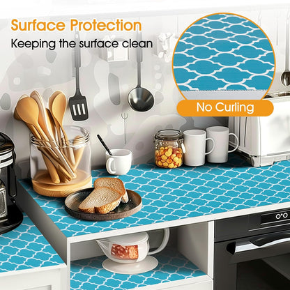 Shelf and Drawer Liner for Kitchen Cabinets Non-Adhesive, Strong Grip Non-Slip Thickened Cabinet Liners for Shelves, Waterproof Mats for Dresser Cupboard, Green/White, 17 in x 30 Feet