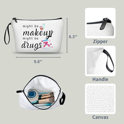 ARIOSEY Funny Gifts for Women Friend,Medicine Bag,Might Be Makeup Might Be Drugs,Makeup Cosmetic Bags for Women,Medicine Bag for Traveling,Womens Christmas Gifts