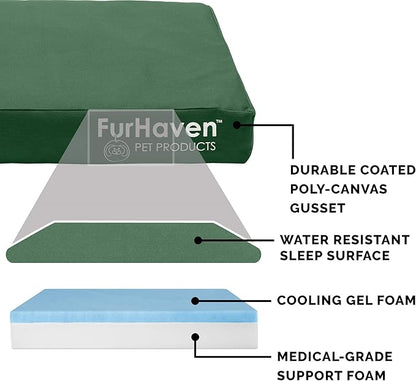 Furhaven Water-Resistant Cooling Gel Dog Bed for Medium/Small Dogs w/ Removable Washable Cover, For Dogs Up to 35 lbs - Indoor/Outdoor Logo Print Oxford Polycanvas Mattress - Forest, Medium