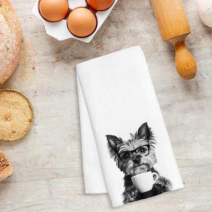 Funny Yorkshire Terrier Coffee Kitchen Towels, Yorkshire Terrier Gifts, Yorkie Gifts for Women Decorative Dish Hand Tea Towels for Kitchen Coffee Bar Decor, 16x24 Inch