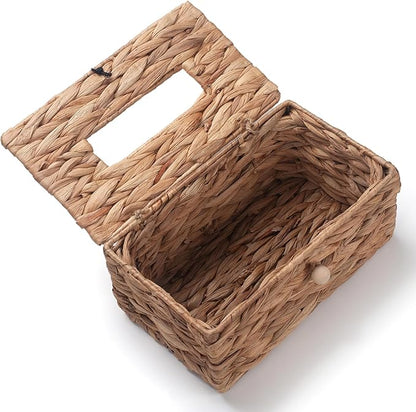 Water Hyacinth Tissue Box Cover Rectangular Decorative Woven Tissue Box Holder for Table Bathroom (10.2 x 6.1 x 4.7 inch)