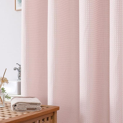 OWENIE Blush Shower Curtain, Stall Small Waffle Weave Heavy Fabric Shower Curtains for Narrow Size Bathroom, Waterproof Soft Hotel Spa Luxury Bath Curtain Set, Machine Washable, Blush, 36x72 Inch