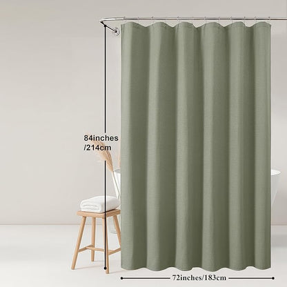 OWENIE Sage Green Shower Curtain 84 Inches Extra Long, Waffle Weave Heavy Fabric Shower Curtain for Bathroom, Waterproof Soft Hotel Spa Luxury Elegant Bath Curtains, Machine Washable, 72x84 Inch