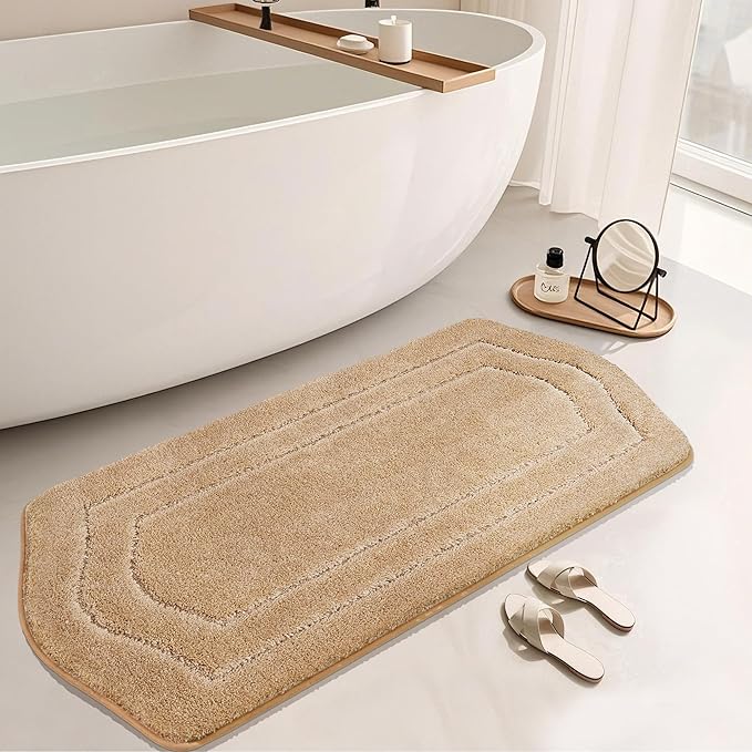 COSY HOMEER Bathroom Rugs Mat 24”x60” Absorbent Non-Slip Bath Mat, Plush Shaggy Bathroom Runner, Machine Washable Large Soft Bath Mats for Bath Floor,Tub and Shower,Beige