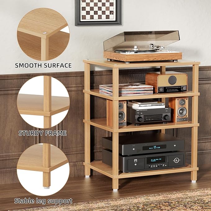 LELELINKY 4-Tier AV Media Player Stand Set of 2, Natural Stereo Cabinet