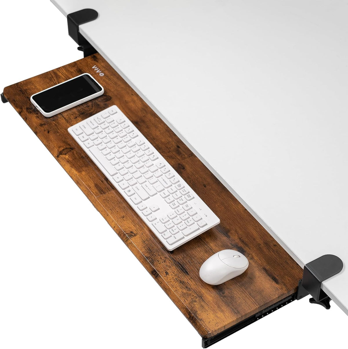 VIVO Extra Long Clamp-on Computer Keyboard and Mouse Under Desk Slider Tray, 34 x 11 inch Pull Out Platform Drawer, Rustic Vintage Brown, MOUNT-KB15EN