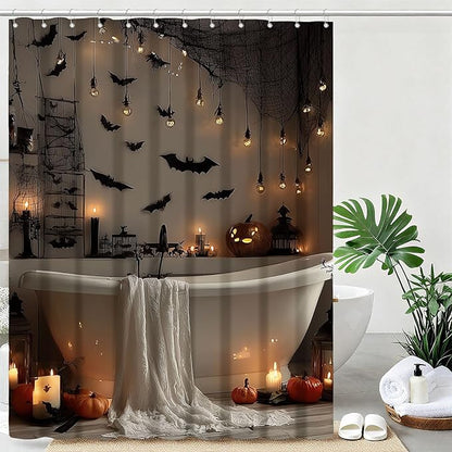 mutakin Horror Halloween Shower Curtain Bats Spooky Shower Curtains for Bathroom Waterproof Fabric Bath Curtain Decor with Hooks