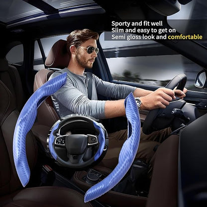 2 Pc Car Carbon Fiber Steering Wheel Cover, Anti-Skid & Scratch-Proof Ultra Thin Steering Wheel Cover Protector Men/Women,100% Universal Fit Steering Wheel,Car Accessories Gifts