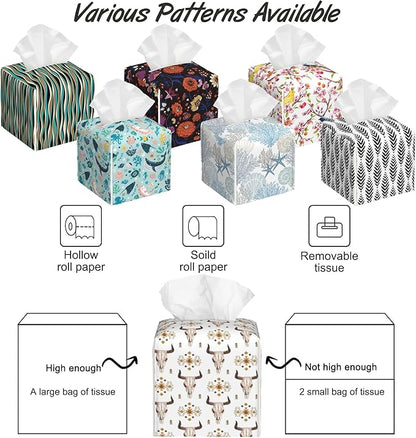 Watercolor Bull Cow Skull Tissue Box Cover Square,Tissue Box Holder with Belt Bottom,Stylish Leather Napkin Holder for Vanity Countertop,Nightstands,Office Desk,5.2"×5.2"×5.2"