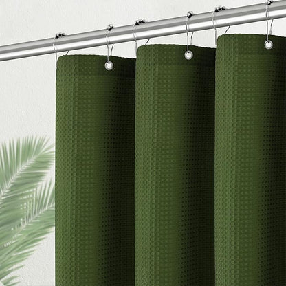 PANGSINNE Green Stall Shower Curtain Waffle Weave Fabric, Luxury Waterproof Shower Curtains, 256GSM Heavy Duty Camper Shower Curtain for Travel Trailers with 6 Metal Hooks, 36Wx72H Bright Green