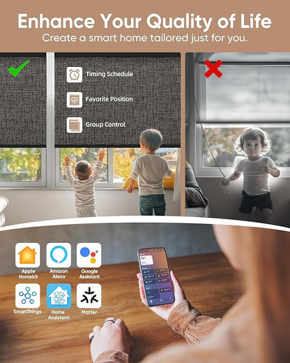 Kincmo Motorized Blinds with Remote, 100% Blackout Motorized Roller Shades Work