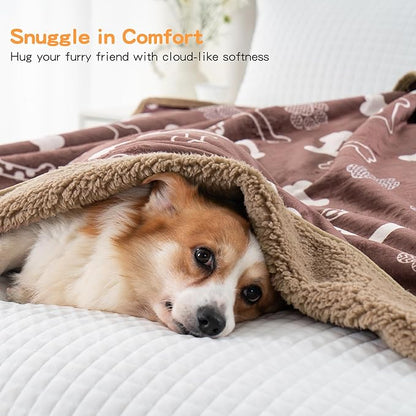 CAPT.SNOOZE Waterproof Dog Blankets Pet Blanket 50"x60", Soft Fluffy Sofa Car Bed Protector, Reversible Sherpa Fleece Dog Blanket for Large Dogs (Chocolate Brown-Bones)