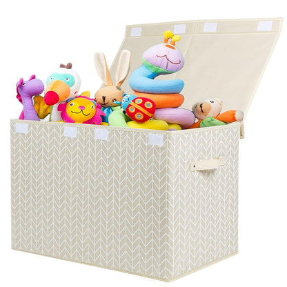 Mayniu Kids Toy Storage Box Chest with Lid, Sturdy Toy Bin Organizer for Kids, Girls, Boys, Living Room, Nursery, Bedroom, Playroom 25"x13" x16" (Beige)