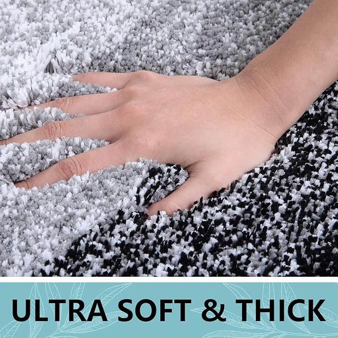 Arotive Microfiber Bathroom Rugs, Shaggy Soft and Absorbent Bath Rug, Non-Slip, Thick Plush Machine Washable Dry Bath Mats for Bathroom, Tub and Shower, 47x20, Black, Rectangular