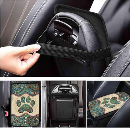 Dog Claw Car Steering Wheel Covers Set Bohemian Print Car Interior Accessories Cup Holder,Handbrake Gear Cover for Vans Truck SUV