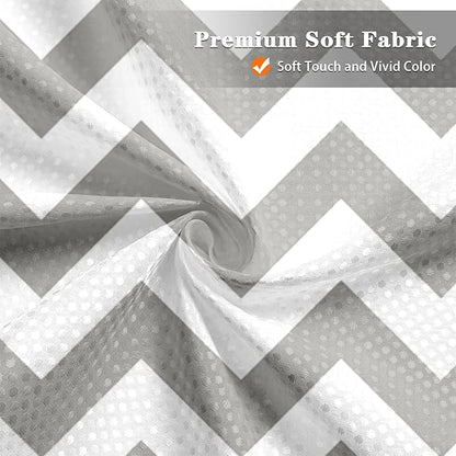 Culudea Chevron Striped Modern Gray White Shower Curtain Set, Wave Zig Zag Minimalist Herringbone Farmhouse Bathroom Window Waffle Cloth Waterproof Shower Curtains for Bathroom Decor