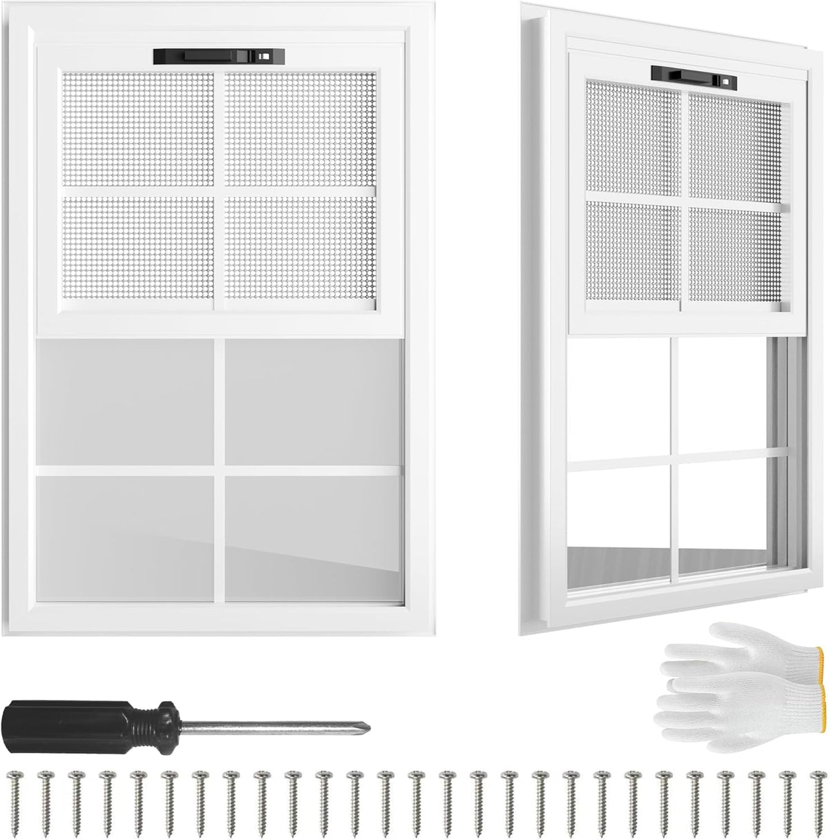 2 Pack 12" x 18"Shed Window, with Tempered Glass and Fiberglass Screen for Shed, Chicken Coop, Playhouse, Household, Garage