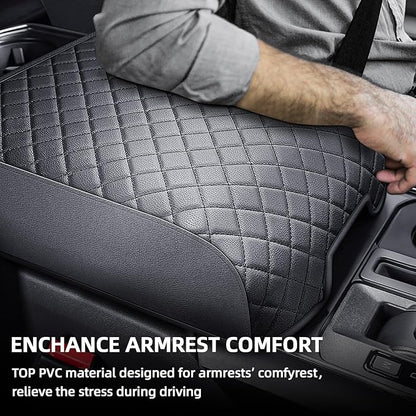 Center Console Cover Compatible with 2021 2022 2023 2024 2025 Ford F150, Customized Leather Armrest Box Protective Cover, Armrest Lid Protector Pad for Car (Bucket Seat Only)