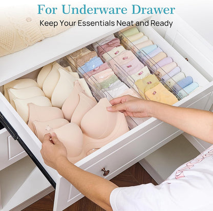 Vtopmart 4 Pack Drawer Dividers for Clothes, 4" High 10.2"-16.5" Adjustable Expandable Dresser Drawer Organizer, Clear Plastic Separators for Dresser, Baby Clothing, Underwear, Cosmetic, Toiletries