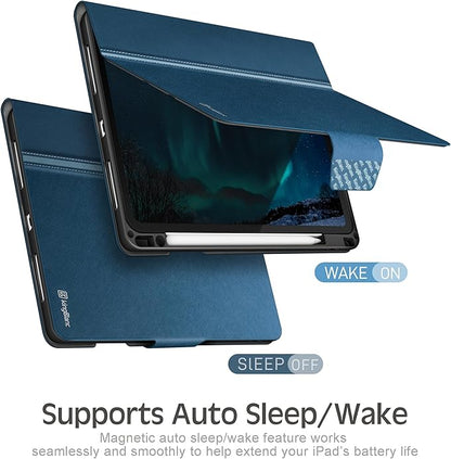 KingBlanc Case for iPad Pro 13-inch (M5 2025, M4 2024) with Built Pencil Holder, PU Leather Smart Stand Cover, Auto Sleep/Wake, Supports Pencil Pro/Pencil (USB-C), Multi-Viewing/Drawing Angles, Blue