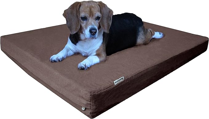 Dogbed4less Large Orthopedic Memory Foam Dog Bed for Medium to Large Dogs with Durable Waterproof Internal Case, Removable Washable Denim Cover + Bonus Pet Bed Case, 41X27X4 Fit 42X28 Dog Crate, Brown