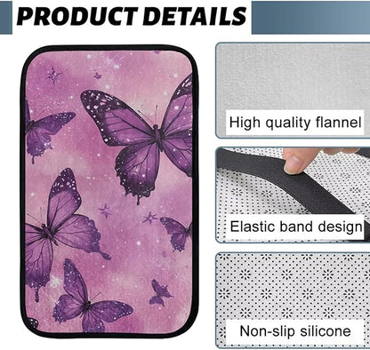 Purple Butterfly Auto Armrest Cover Flannel Anti-Slip Armrest Cover Car Soft Comfortable Cover Center Console Lid Protector Universal Fit Sedans,Cars,Vans,SUV,Truck