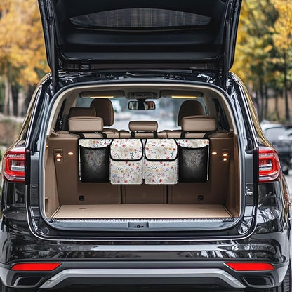Trunk Organizer for Car Women Flower Backseat Car Organizer for SUV/MPV/Truck, Space-Saving Adjustable Trunk Storage Bag with 4 Pockets, Esay to Install