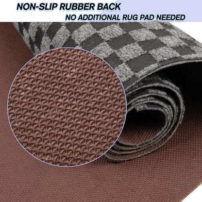 Custom Size Backed Non-Slip Area Rugs Runner, Easy Clean, Waterproof Runner Rugs for Hallway Entryway, Kitchen, Laundry, 3FT x 3FT, Gray Checkered