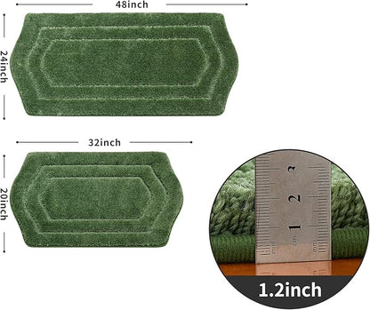COSY HOMEER Extra Thick Bath Rugs Sets for Bathroom - Anti-Slip Bath Linen Sets Mats Soft 100% Strong Polyester Living Room Bedroom Water Absorbent(Green,20x32+24x48 -Inches)