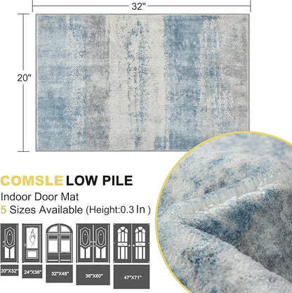 COMSLE Door Mat, Front Door Rug Indoor for Entrance Faux Wool Absorbent Non Slip Modern Throw Rug for Entryway Hallway Muddy Paws - Pet Friendly, 20x32 Inches,Milk Blue Machine Washable