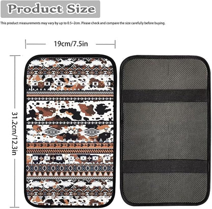 Horeset Aztec African Tribal Cow Print Center Console Armrest Cover for Men Women, Anti-Scratch Car Arm Rest Cover Pad Accessories Interior Decor