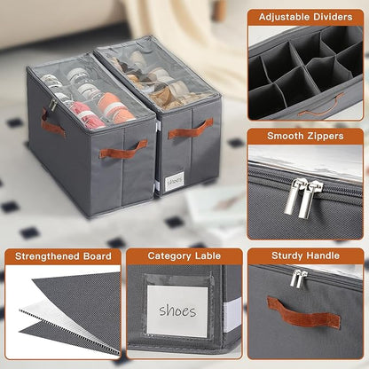 4 Pack Shoe Organizer for Closet, Foldable Shoe Storage Organizer