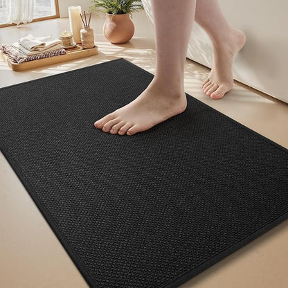 MontVoo Bath Mat Rug-Ultra Thin Non Slip Bath Mats for Bathroom Mat Quick Dry, Rubber Backing Washable Bathroom Rugs Fit Under Door, Absorbent Bath Rugs for Floor,17"x24",Black