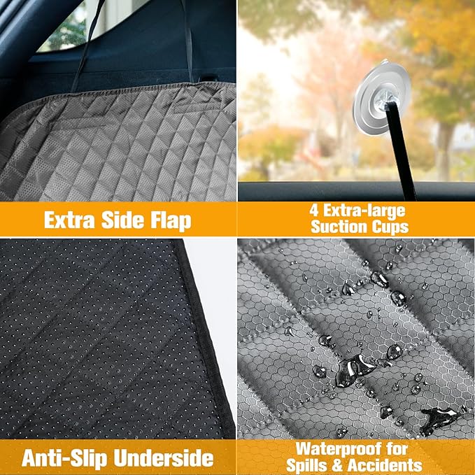 PETICON SUV Cargo Liner for Dogs, Waterproof Pet Cargo Cover Dog Seat Mat for SUVs Sedans Vans with Bumper Flap Protector, Non-Slip, Large Size Universal Fit, Gray
