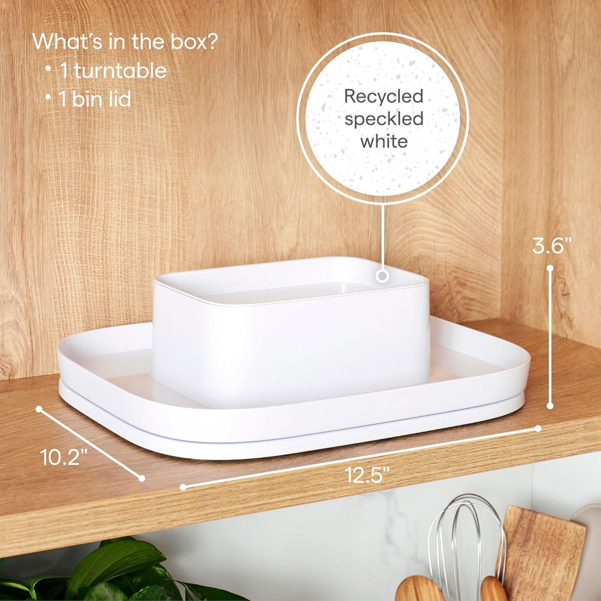 YouCopia MagicTrack Rectangle Lazy Susan Turntable 2-Tier Spice Rack: Jar & Bottle Storage Organizer for Kitchen and Bathroom with 360° Spin, Non-Slip, White Speckled BPA-Free