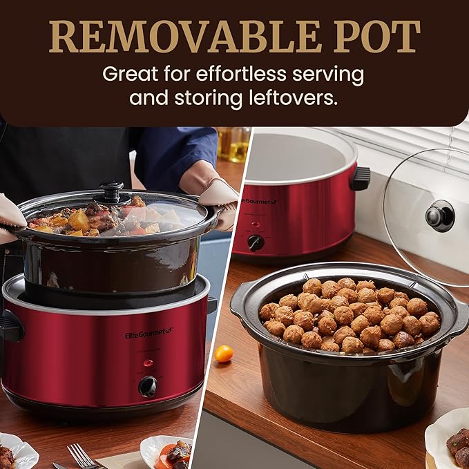 Elite Gourmet MST-900RXT# Electric Ceramic XL Jumbo Slow Cooker, Adjustable Temp