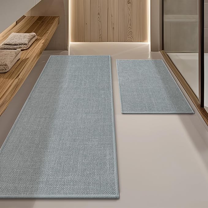YIHOUSE Light Grey Bathroom Rug Set, 2 Piece, 17"x24" + 17"x47", Non-Slip, Quick Dry, Machine Washable, Modern Bohemian Style
