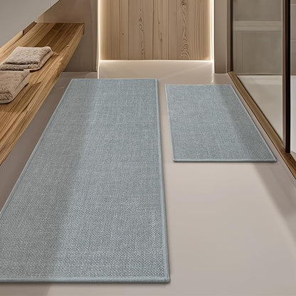 YIHOUSE Light Grey Bathroom Rug Set, 2 Piece, 17"x24" + 17"x47", Non-Slip, Quick Dry, Machine Washable, Modern Bohemian Style
