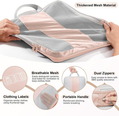 10 Set Compression Packing Cubes for Travel Gifts Women Mom,OlarHike Luggage Clothes Organizer for Travelers,Airplane/Cruise/Car/Train Travel Essentials,Compressible Expandable Saver Space Bags(Beige)