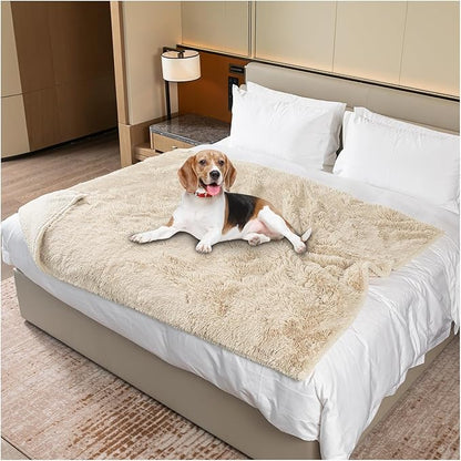 Wowchine Long Faux Fur Calming Pet Blankets for Large Dogs Waterproof Cream Dog Blanket for Couch Sofa Cover Washable Puppy Bed Covers (Cream,XL-85x57in)