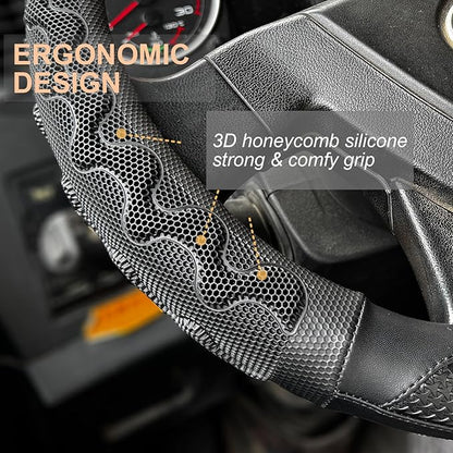 PINCTROT XL Size 17.5-18 Inch Great Grip Steering Wheel Cover for Semi Truck, Fits RV, Big Rig Trucker, 18 Wheeler and Classic Cars, Anti-Slip Design 17.5-18 Inch (All Black)