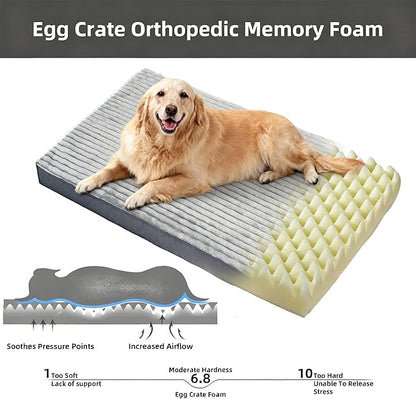 Dog Bed Extra Large Sized Dogs, Orthopedic XL Dog Beds with Removable Washable Cover, Waterproof Indestructible Big Dogs Bed with Anti-Slip Bottom, Egg Crate Memory Foam Pad, 41"x27"x3.5", Grey