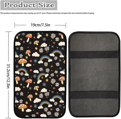 UNICEU Mushroom Rainbow Print Car Center Console Armrest Cushion Pad Auto Interior Decor Accessories Neoprene Armrest Box Protector Cover