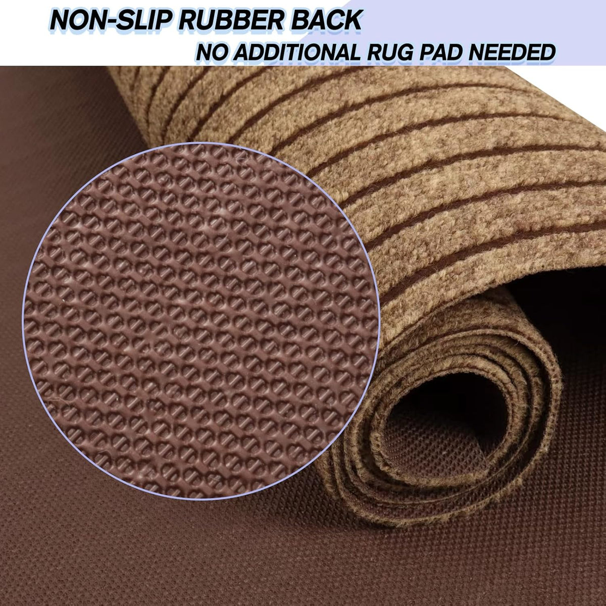 Custom Size Backed Non-Slip Area Rugs Runner, Easy Clean, Waterproof Runner Rugs for Hallway Entryway, Kitchen, Laundry, 2FT x 72FT, Brown Stripe